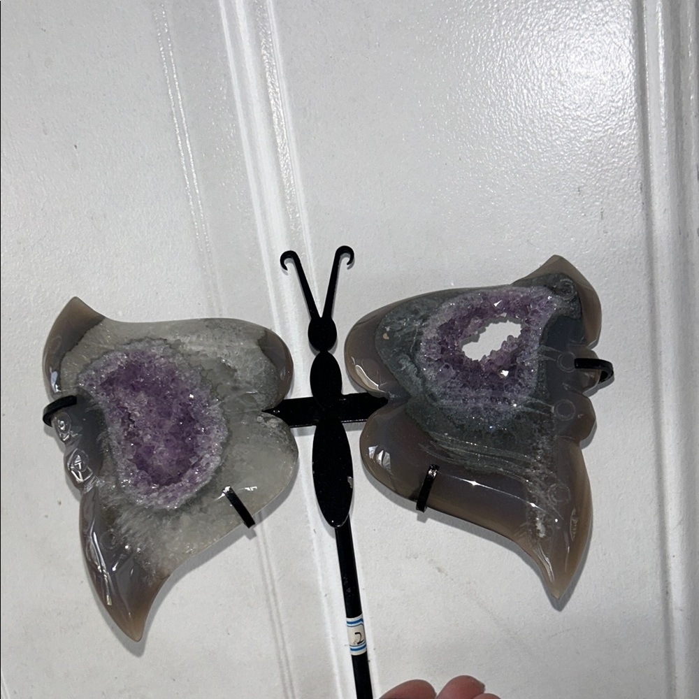 Amethyst Geode Butterfly Wall Accent - Purple and Gray